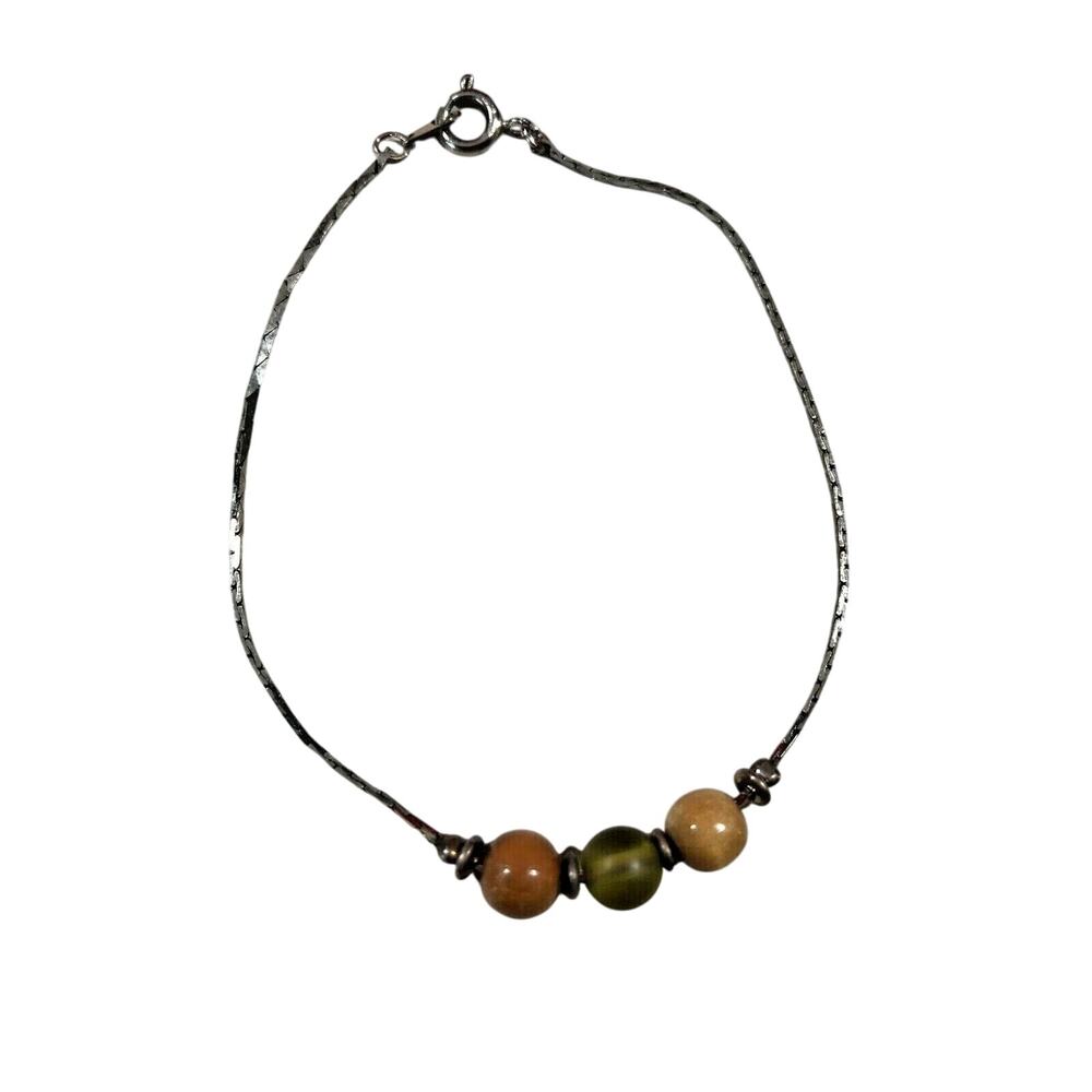 Silver-Tone 7" Bracelet Vintage 1980's 3-Beads